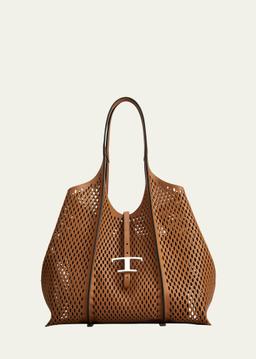Medium Laser-Cut Leather  T Timeless Shopping Tote Bag
