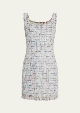 Novi Sleeveless Fringe-Trim Tweed Mini Dress