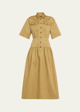 Drop Waist Skirt Cotton Twill Dress