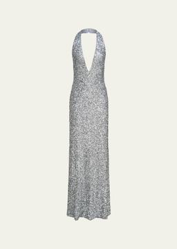 Ena Sequin Deep V-Neck Column Gown