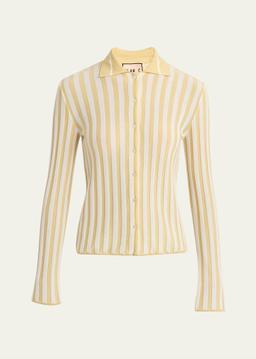 Stripe Collared Wool Cardigan