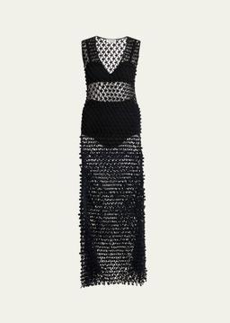 Long Embroidered Net Dress