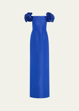 Off-Shoulder Flower Column Gown