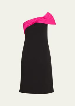 One-Shoulder Crepe & Taffeta Dress