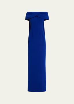Draped Off-Shoulder Crepe Gown