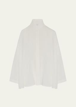 Pleated Shoulder Swing Shirt With Chinese Collar (Mid Plus Length)