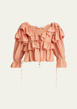 Ruffle Silk Peasant Top