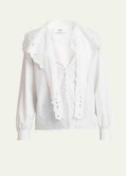 Embroidered Lavallière Cotton Shirt
