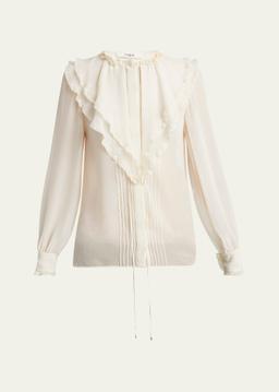 Ruffle Button-Down Silk Top