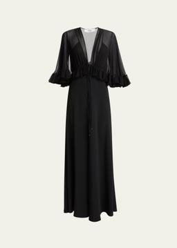 Ruffle Shrug Silk Maxi Dress