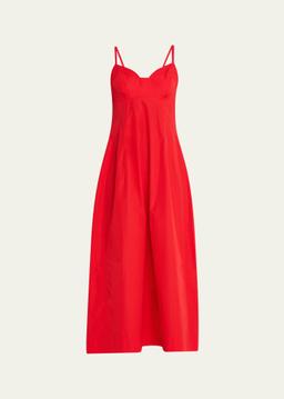 Bustier-Cut Sleeveless Cotton Midi Dress
