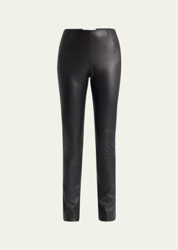 Lakun Leather Skinny-Leg Slit-Hem Pants