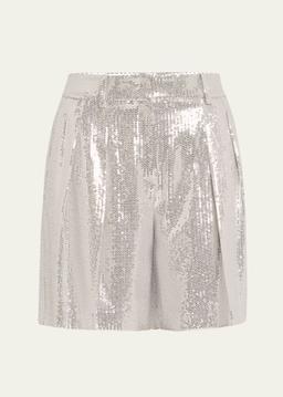 Sequined Pleated Shorts