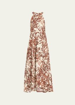Herbarium Print Cotton Poplin Halterneck Volume Dress