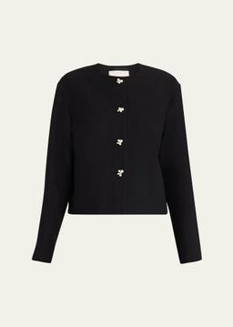 Pearlescent-Button Crewneck Jacket