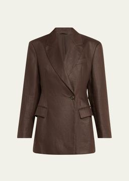 Glossy Linen Diagonal Button Front Blazer