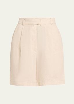 Pleated Linen Baggy Shorts