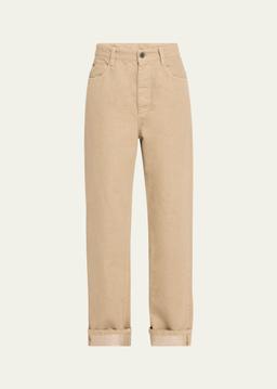 Lurex Cuffed Hem Denim Pants