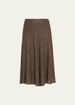 Sequined Cashmere Midi Skirt