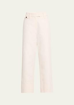 Cotton-Linen Wide-Leg Crop Chino Pants