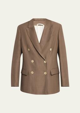 Double-Breasted Fluid Linen Twill Blazer