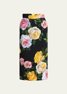 Floral Charmeuse Midi Skirt