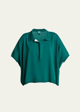 Deep V-Neck Johnny Collar Wool Sweater