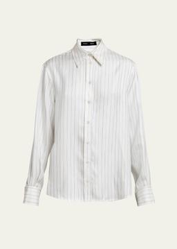 Madison Stripe Button-Down Silk Twill Top