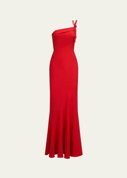 Sybil One-Shoulder Crepe Column Gown