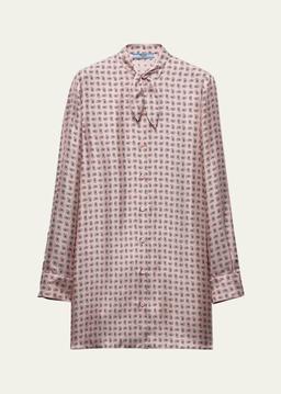 Paisley Bow-Collar Silk Mini Dress