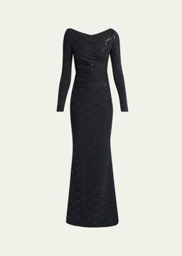 Stardust Trumpet Jersey Long-Sleeve Gown