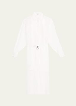 Tuxedo Bib Long-Sleeve Belted Organza Tunic Shirt