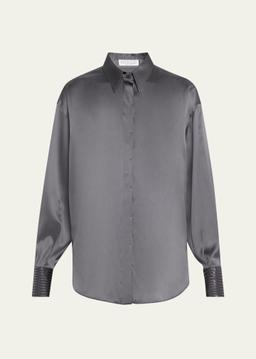 Sequined Cuff Satin Blouse