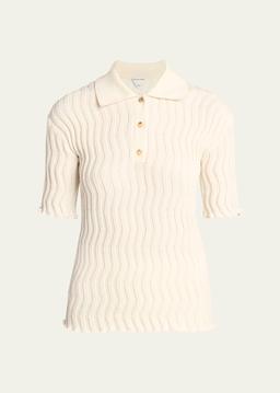 Zigzag Knit Short-Sleeve Polo Top