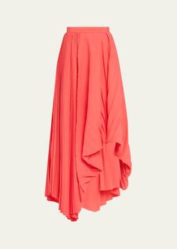 Pleated Asymmetric Draped Midi Skirt