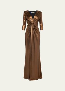 Deep V-Neck Metallic Twist Gown