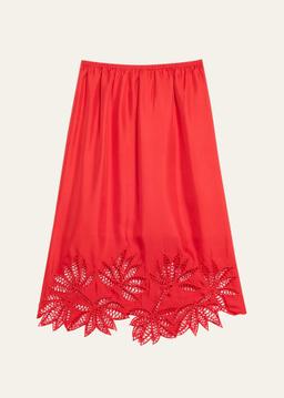 Coverley Floral Cutout Silk Twill Midi Skirt