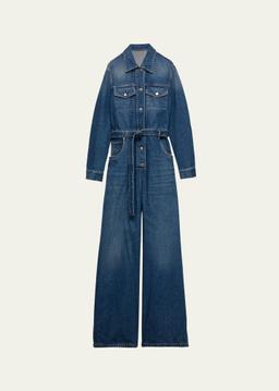Denim Belted Wide Leg Jumpsuit