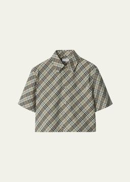 Check Short-Sleeve Crop Button-Down Shirt