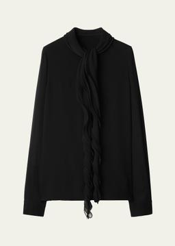 Ruffled Long Sleeve Silk Blouse
