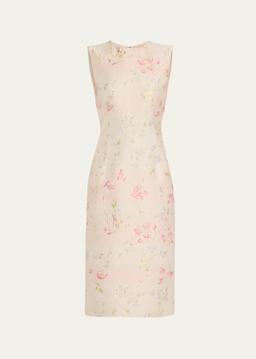 Floral Brocade Sheath Midi Dress
