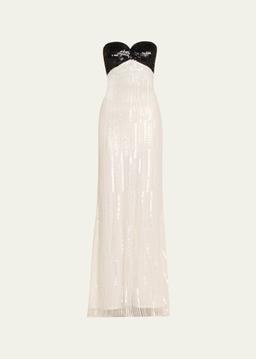 Lana Sequined Colorblock Strapless Gown