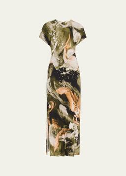 Brushstroke Print Jersey Dress