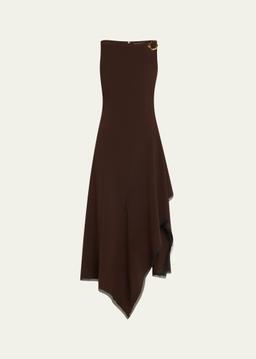 Boatneck Fit-Flare Crepe Dress With Organza Trim