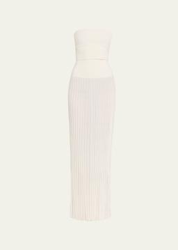 Strapless Slash-Cutout Pleated Maxi Dress