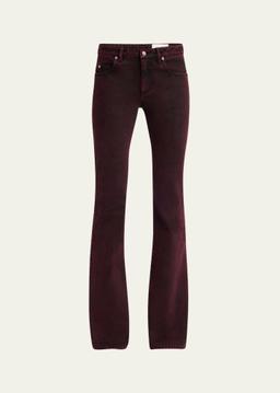 Low-Rise Red-Wash Denim Flare Trousers