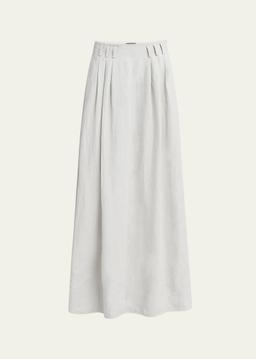 Triple Pleated Linen Maxi Skirt