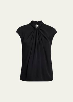Twisted Cap-Sleeve Georgette Silk Blouse