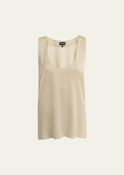 Chain-Necklace Scoop-Neck Shiny Viscose Jersey Tank Top