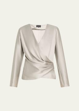 Draped Double Silk Wrap Shirt